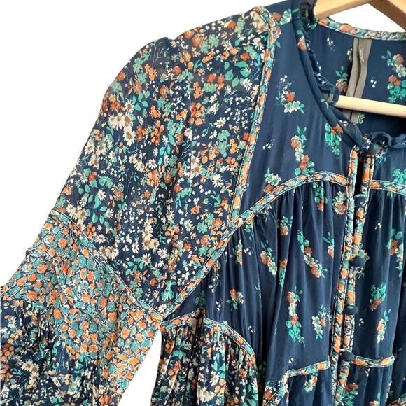 Anthropologie Womens Babydoll PeasantTop Size L Floral Boho Sheer Croppped - Picture 4 of 11